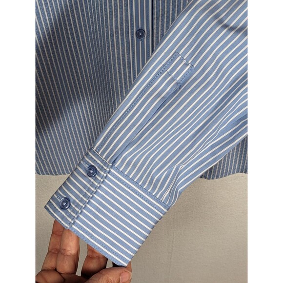 WHBM Button Down Sequin Striped Poplin Shirt Blue White Stripe Women's Size 4 - Picture 4 of 10